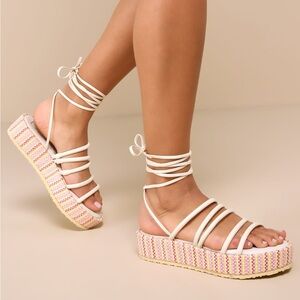 Beach by Matisse Eli Ivory Multi Woven Lace-Up Flatform Sandals